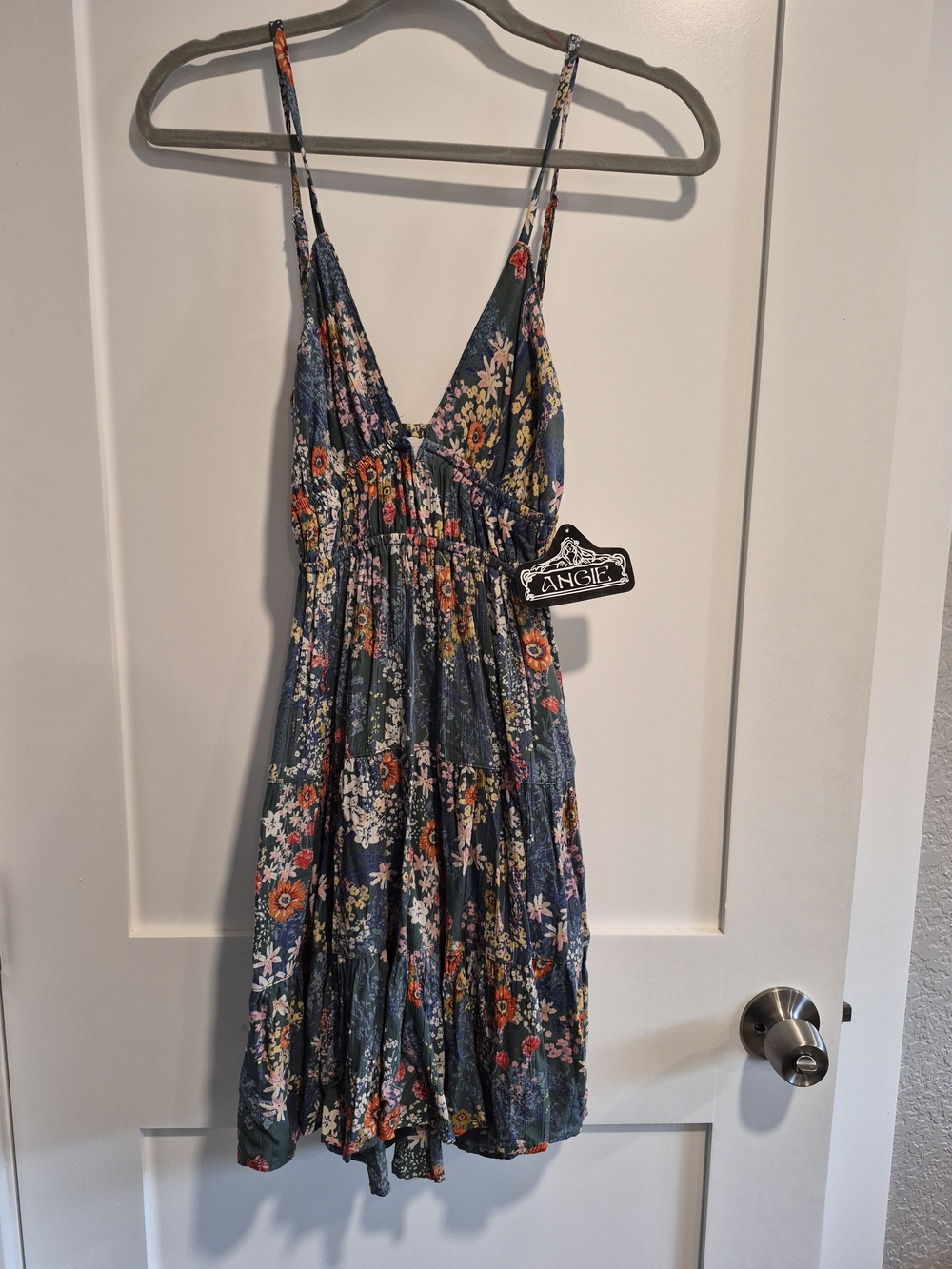 Angie Blue Floral Tiered Sundress with Spaghetti Straps